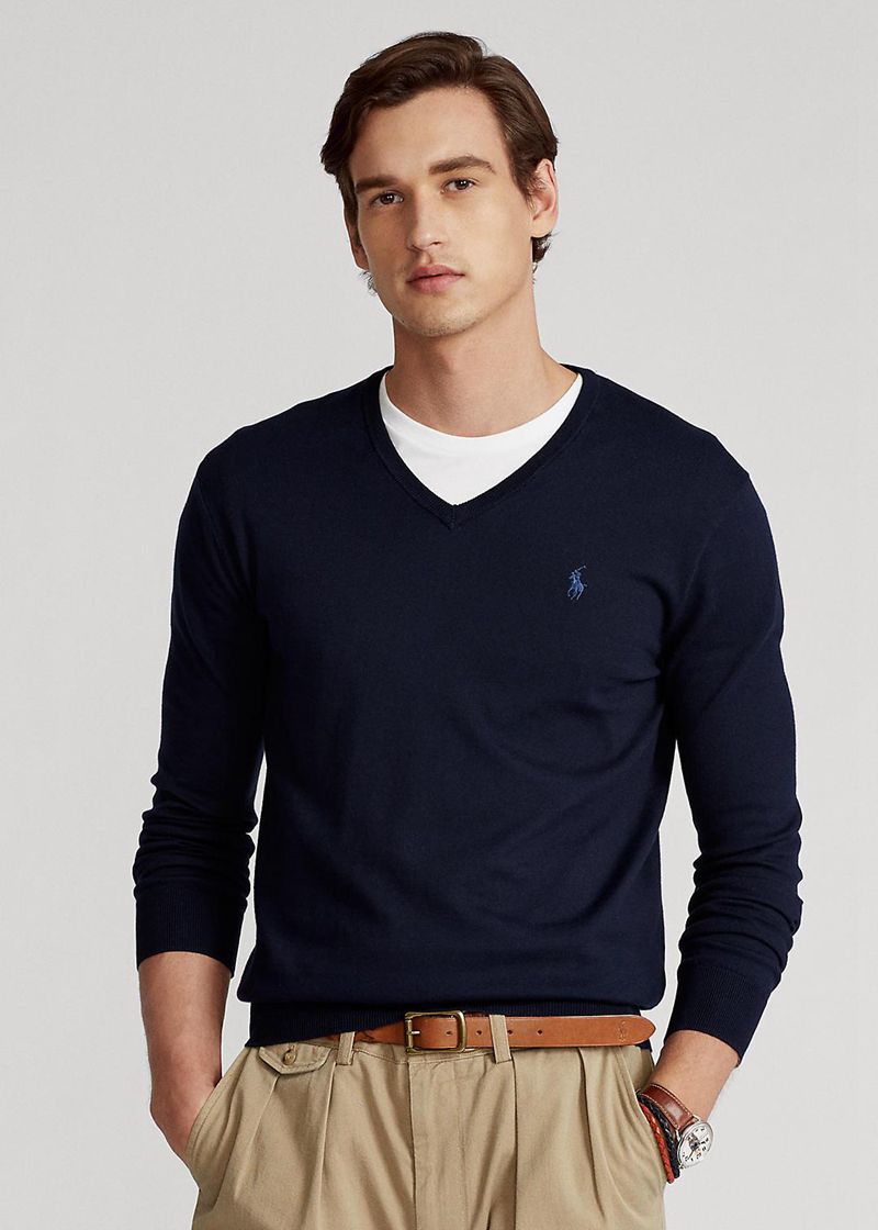 Sueter Polo Ralph Lauren Hombre Slim Fit Cotton V-Neck Chile Azul Marino TAVBG-8907